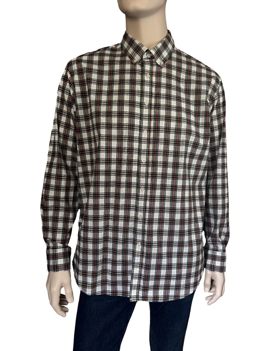 Chaps Tartan Plaid Shirt Cotton Blend Button Down Collar Regular Fit Monogrammed